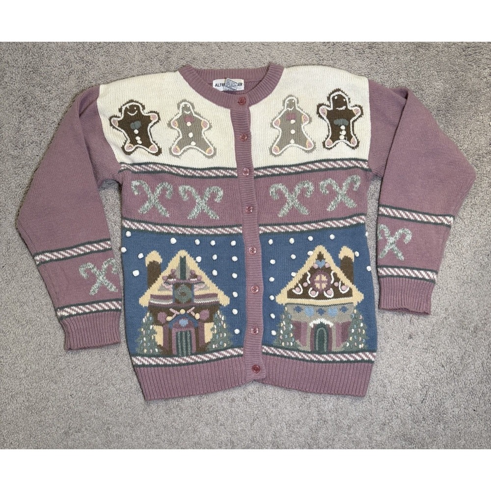 Alfred Dunner Pink Gingerbread Button Front Sweater Cardigan Sz S Cotton Cottage